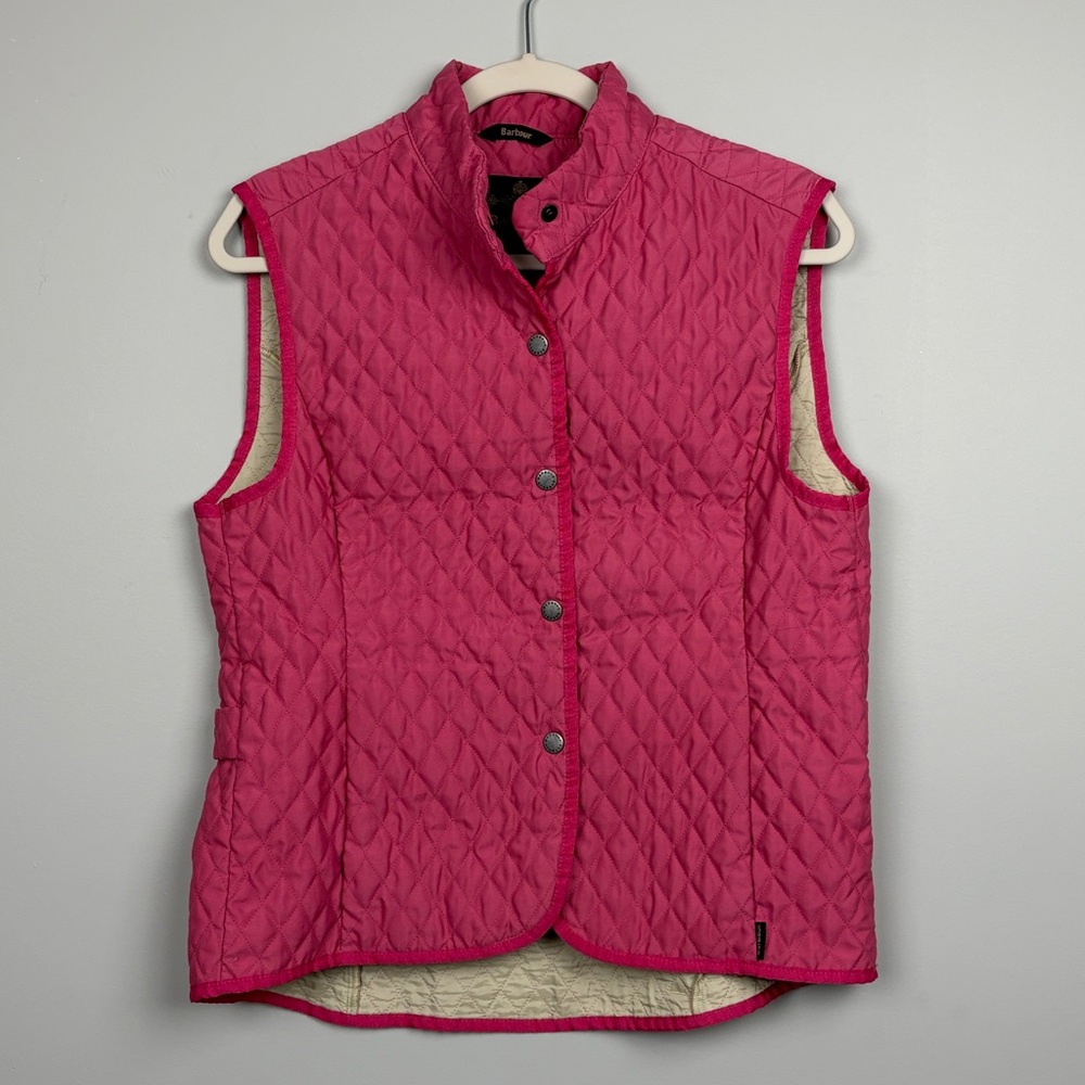 Barbour Women's Fulbourn Lightweight Short Gilet Pink Quilted‎ Vest SZ 8